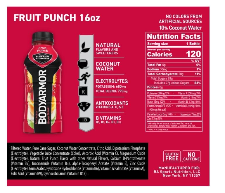 BODYARMOR Sports Drink Fruit Punch 16 Fl Oz Pack of 12 Hydration Electrolytes