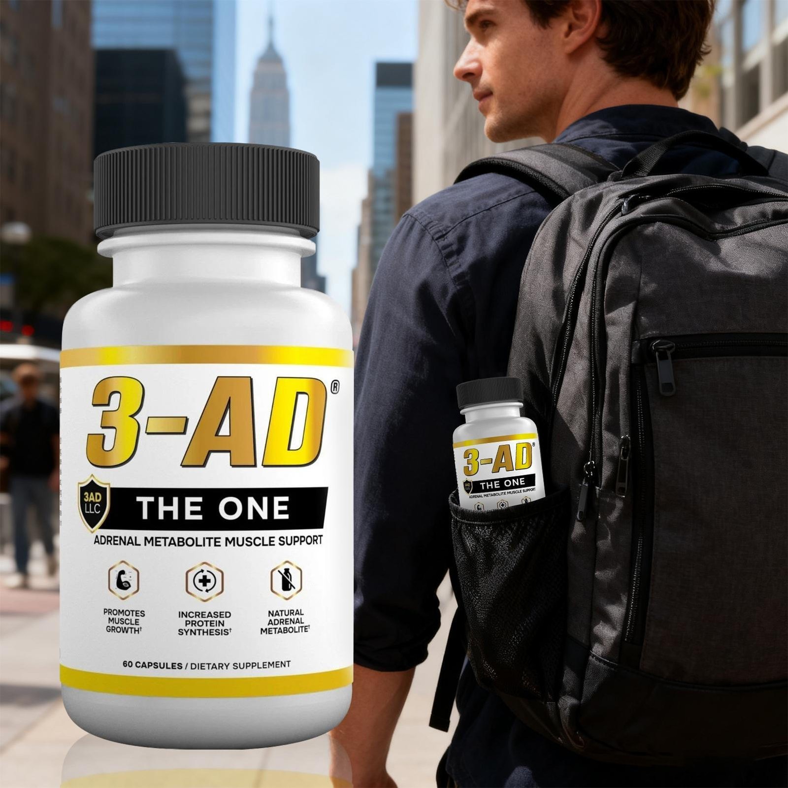 3-AD® 25mg Muscle Support Supplement – 60 Capsules – Patented Formula 1-5 pack