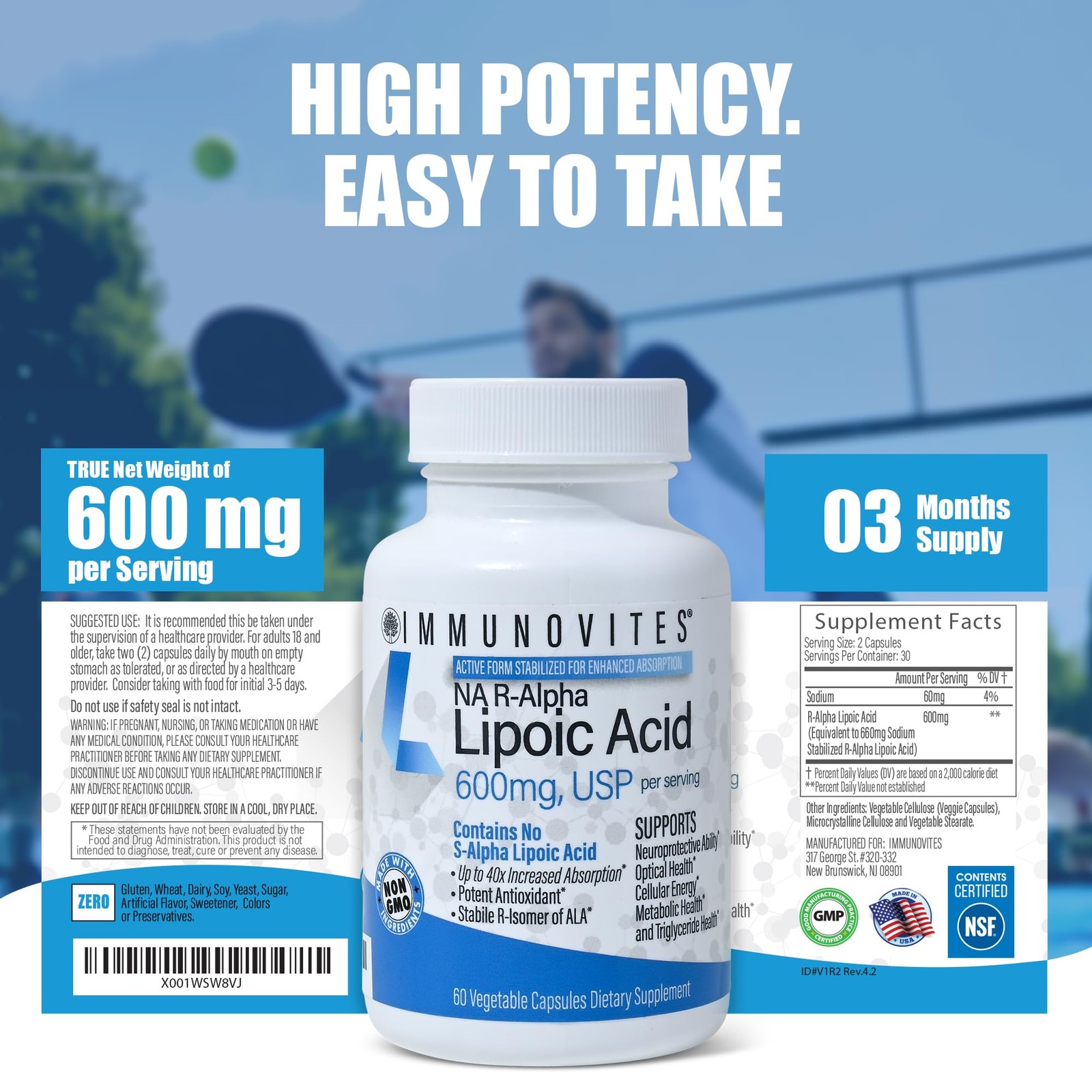 IMMUNOVITES 3-Pack Stabilized R-Alpha Lipoic Acid 3 Count (Pack of 1), Red
