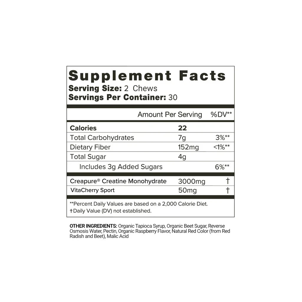 Organifi Creatine Cherry Chews 3 Pack | 180 Gummies | 1.5g Creatine per Chew