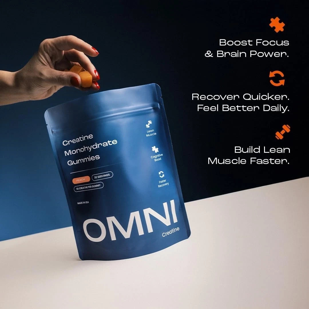 3x Omni Creatine Monohydrate Gummies Supports Muscle Growth (Peach)