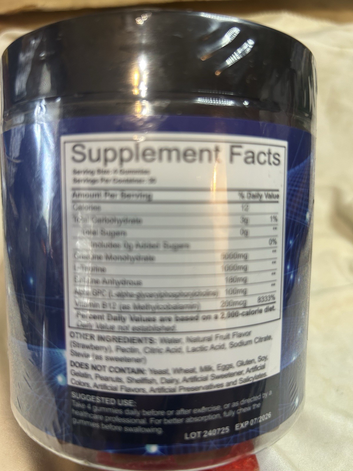 DLNIA Creatine Monohydrate Gummies 5000 MG 120 Ct Strawberry Exp 7/2026 Sealed