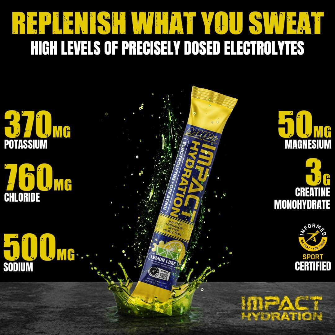 MHP Impact Hydration Electrolyte Creatine Sports Drink Stick Pack, No Artificial