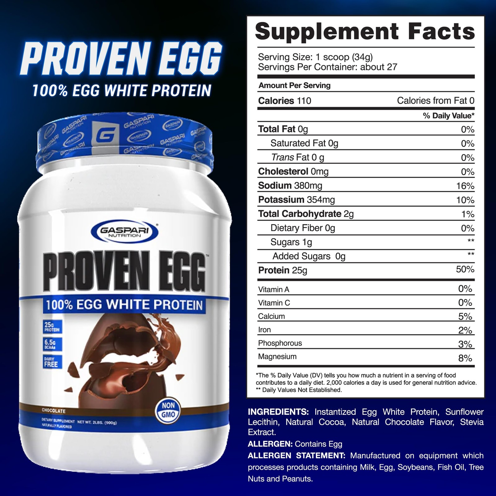 Gaspari Nutrition Proven Egg, 100% Egg White Powder, 25g 2 Pound (Pack of 1)