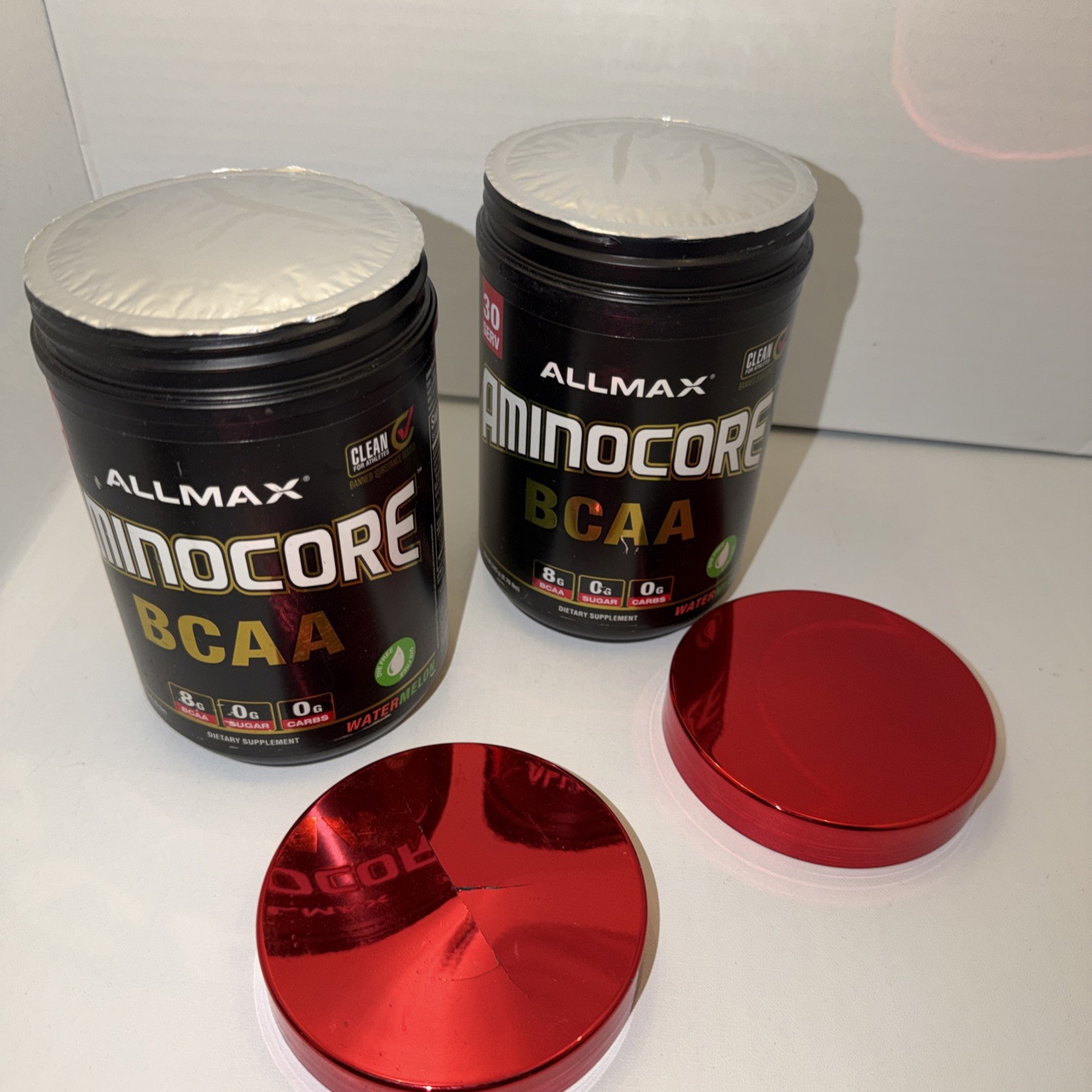 AllMax AMINOCOR BCAA, Watermelon, 0.76 lbs (345 g) Sealed , One Cap Has Crack