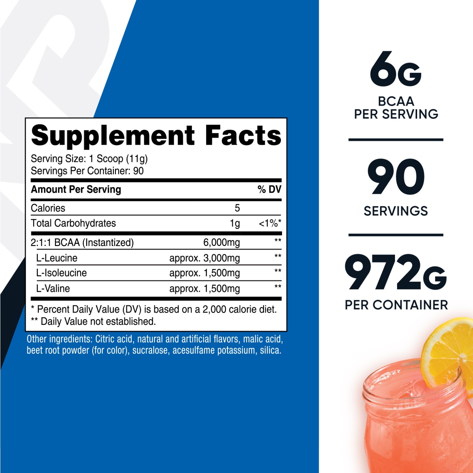 Nutricost BCAA 2:1:1 Powder (Raspberry Lemonade) 90 Servings