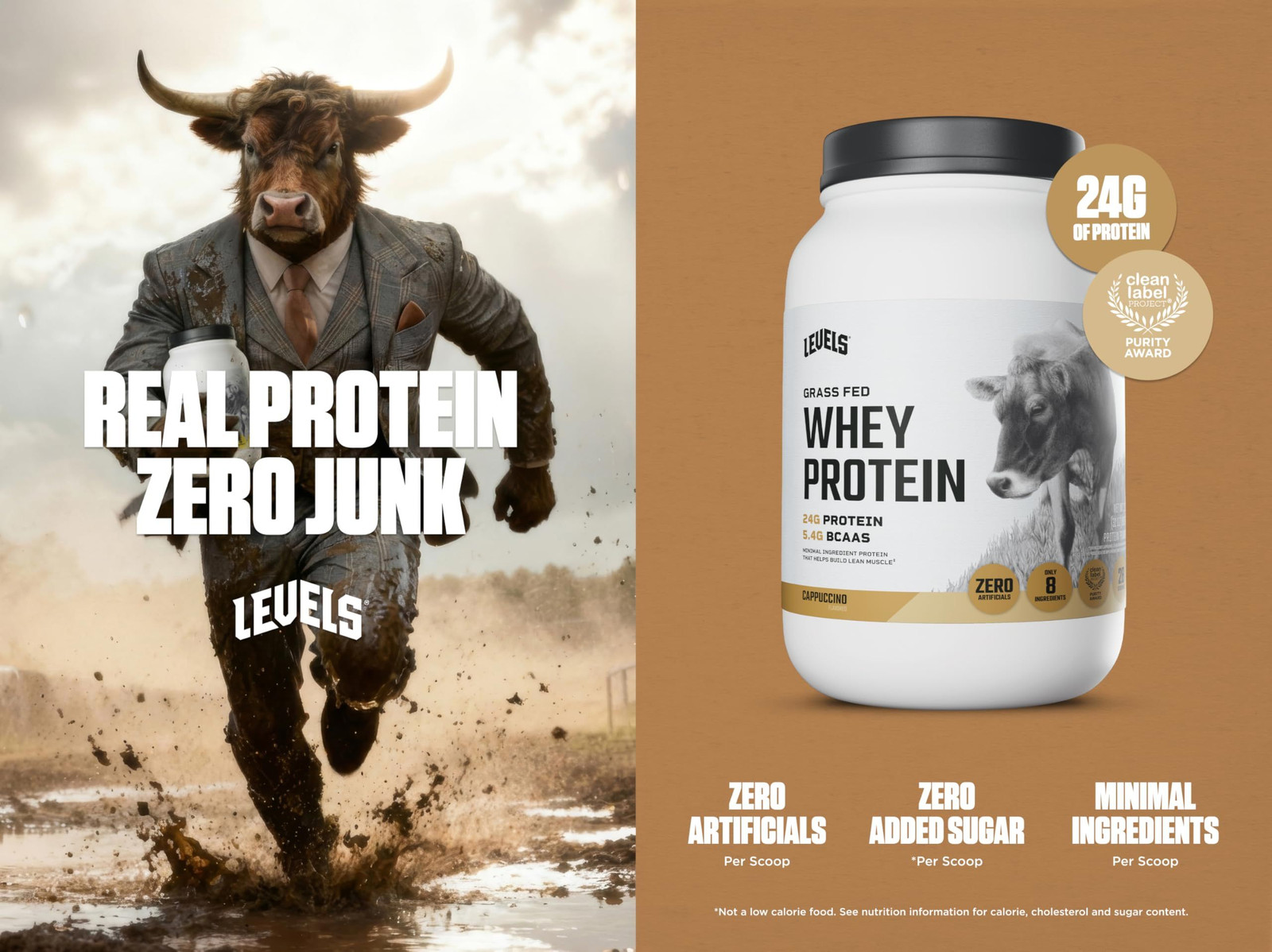 Levels Grass Fed Whey Protein Powder, No Artificials, 24G 2 Pound (Pack of 1)