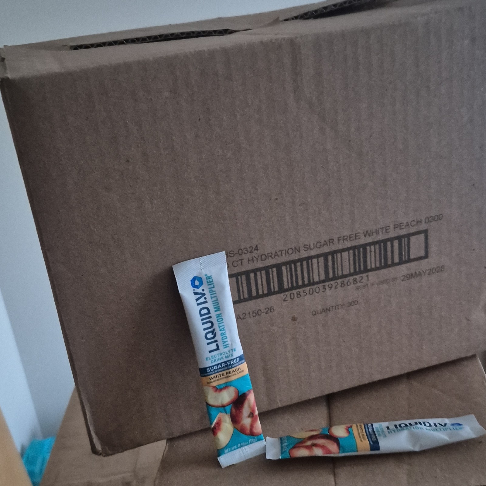 Liquid I.V. Hydration Sugar-Free Drink Mix Sticks White Peach Box 300