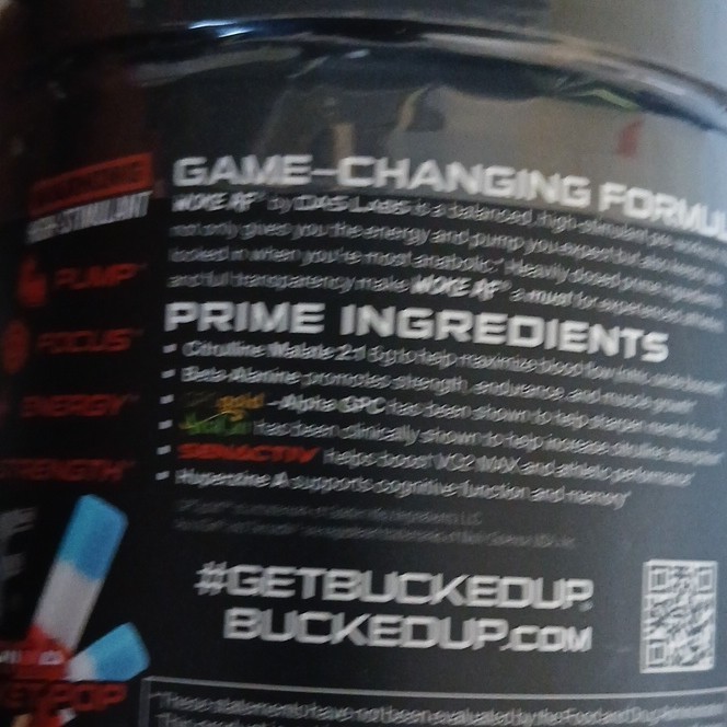 Bucked Up Woke AF Pre-Workout Powder Rocket Pop High Stimulant 20 Serv 8.6oz