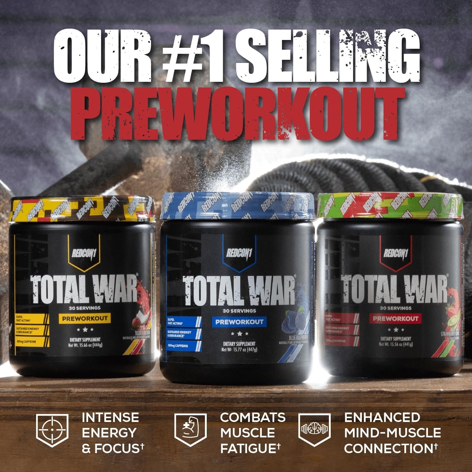 Total War Pre Workout – Blue Lemonade Flavor, 320mg Caffeine, 30 Servings