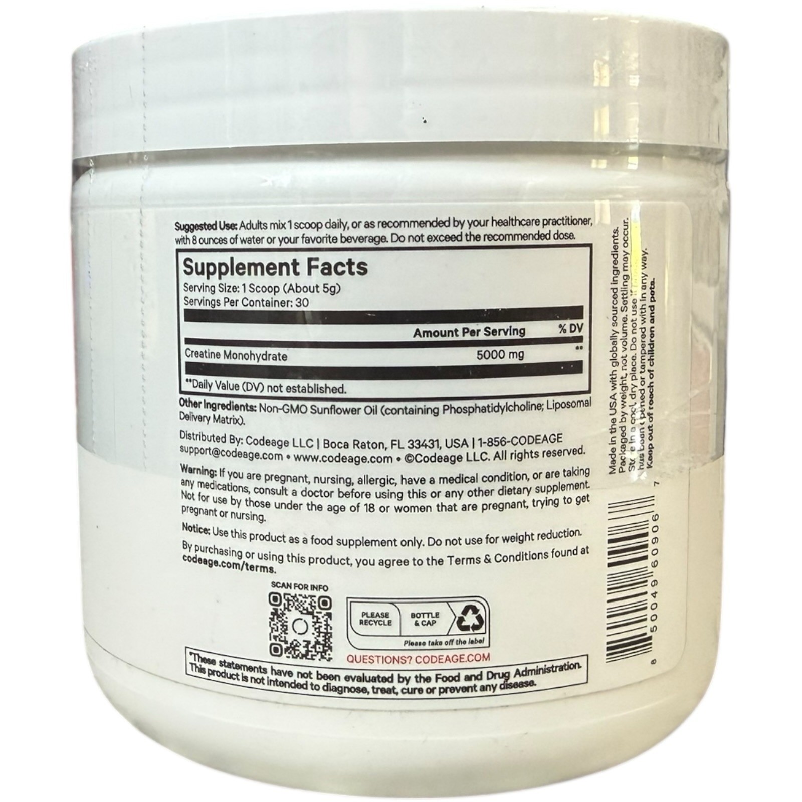(2) Codeag Sport, Liposomal Creatine Powder, Unflavored, 5.29 oz (150 g) 09/2026