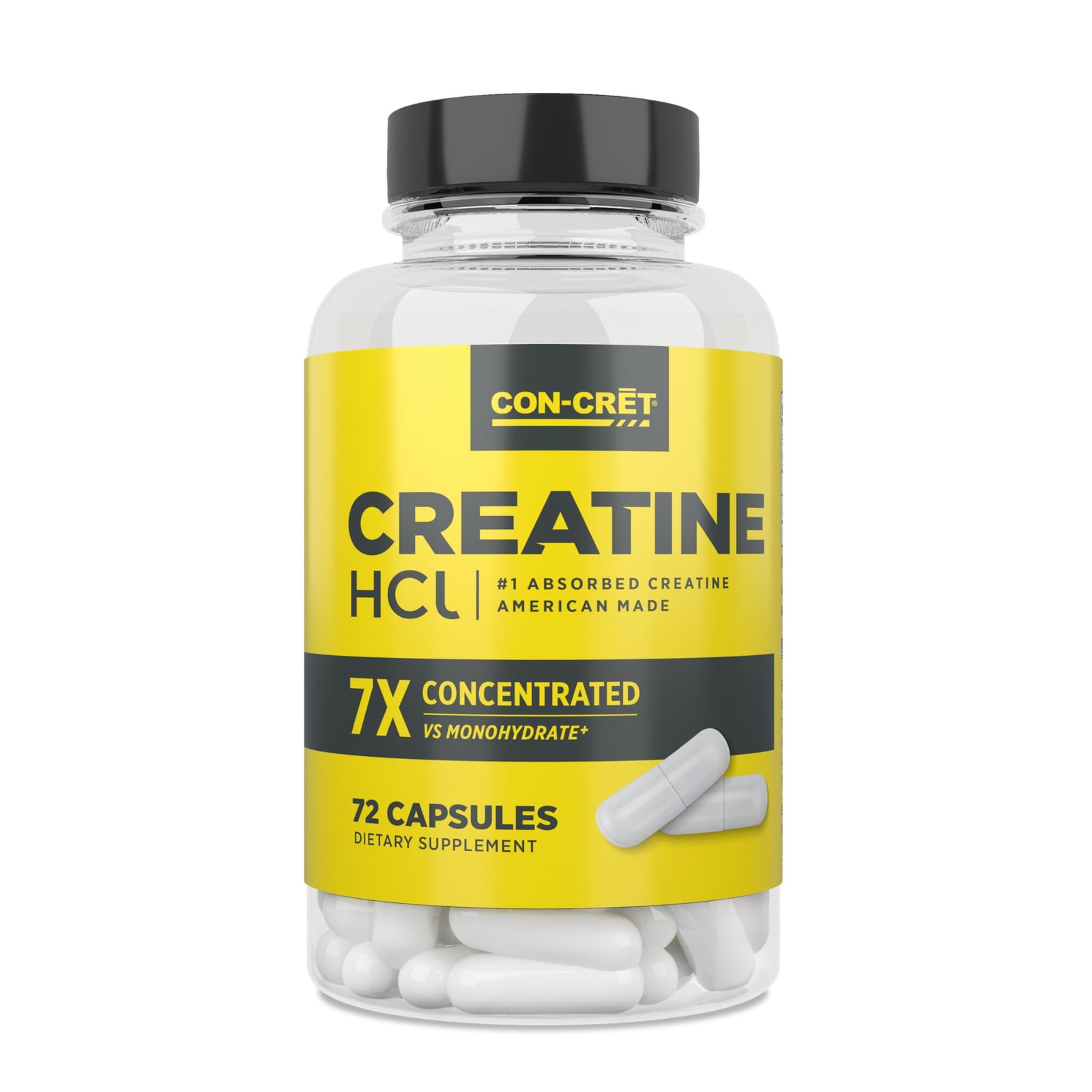 CON-CRET Creatine HCl Capsules | Muscle, 72 Count (Pack of 1), Clear