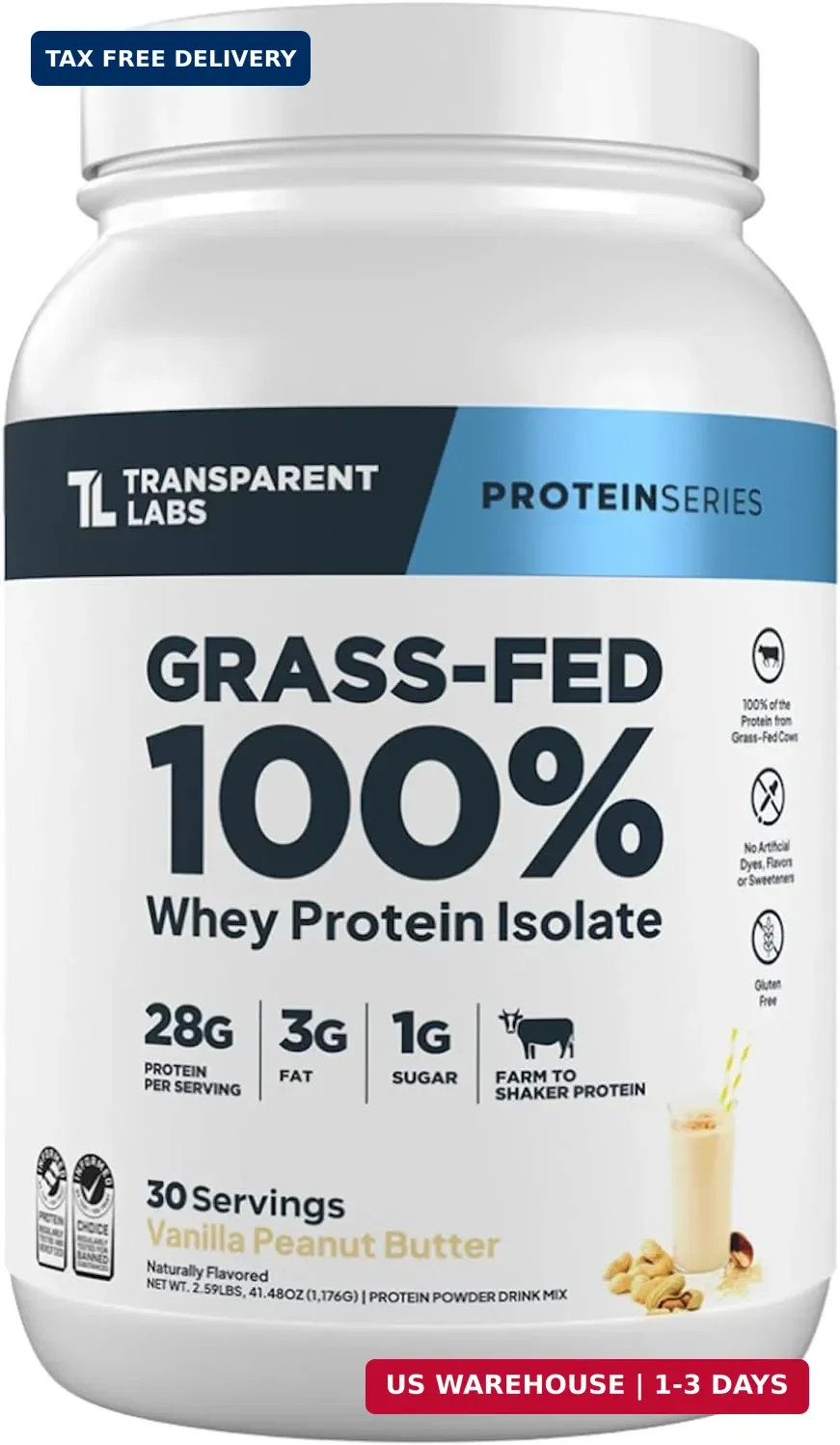 Transparent Labs Grass-Fed Whey Protein Isolate – Naturally Flavored, Gluten Fre