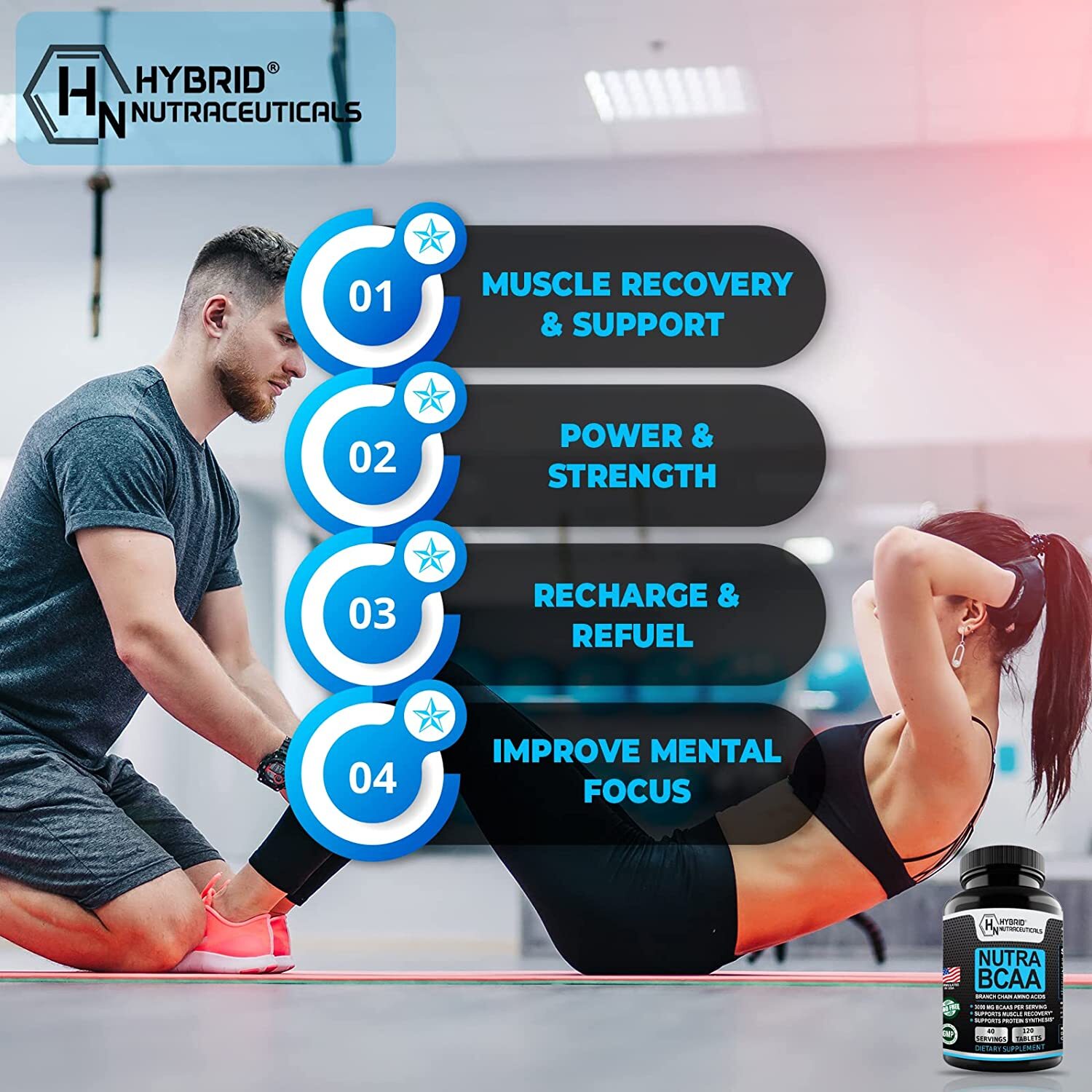 Nutra BCAAs Amino Acids, 3000mg Sugar Free Pre Workout without Ceatine, Non-GMO