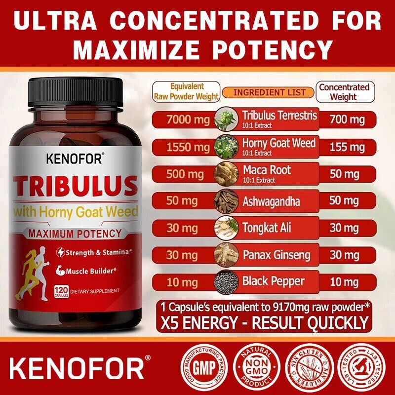 Tribulus Capsules 7000mg Testosteron Booster Muscle Mass 30 To 120 CAPSULES