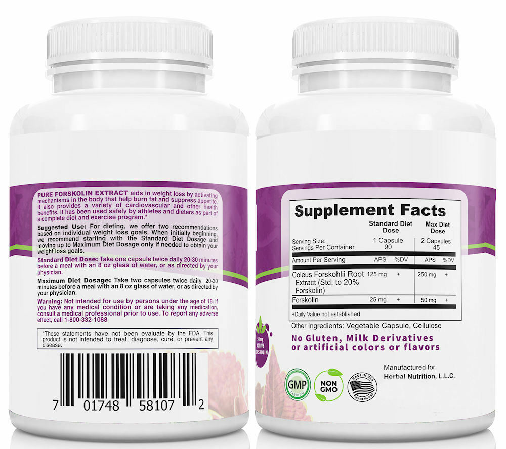 Best Forskolin Weight Loss Supplement 90 Caps 250mg At 20% of Coleus Forskohlii