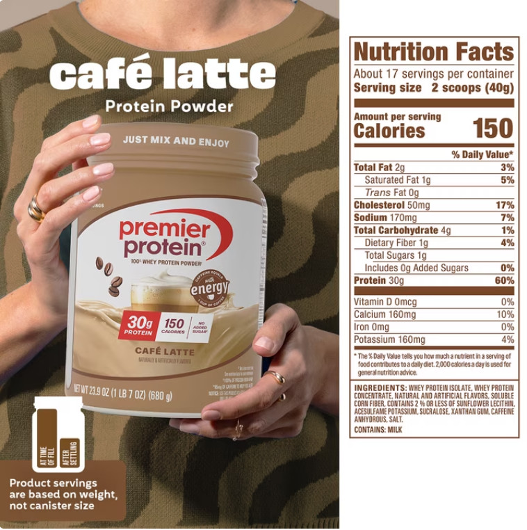 2 Pack Premier Protein 100% Whey Protein Powder,Café Latte,30g Protein,23.9oz Pk