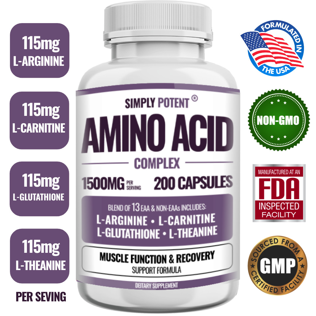 Amino Acid Complex 1500mg 200 Capsules – 13 Aminos with L-Arginine L-Glutathione