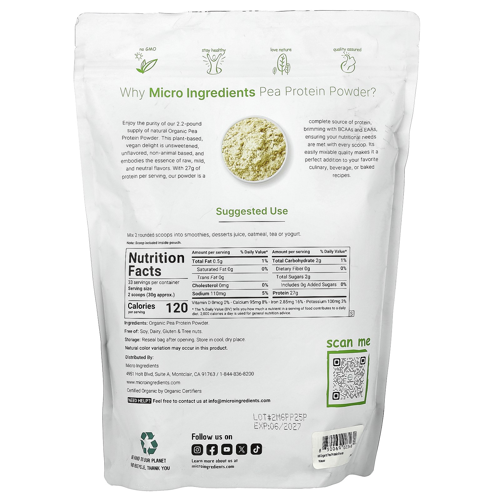 Organic Pea Protein Powder, 2.2 lb (1,000 g)