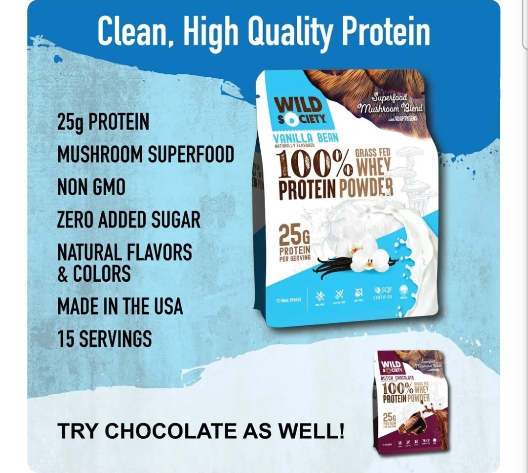 Wild Society Grass Fed Whey Protein Powder Vanilla Bean (15 Servings)
