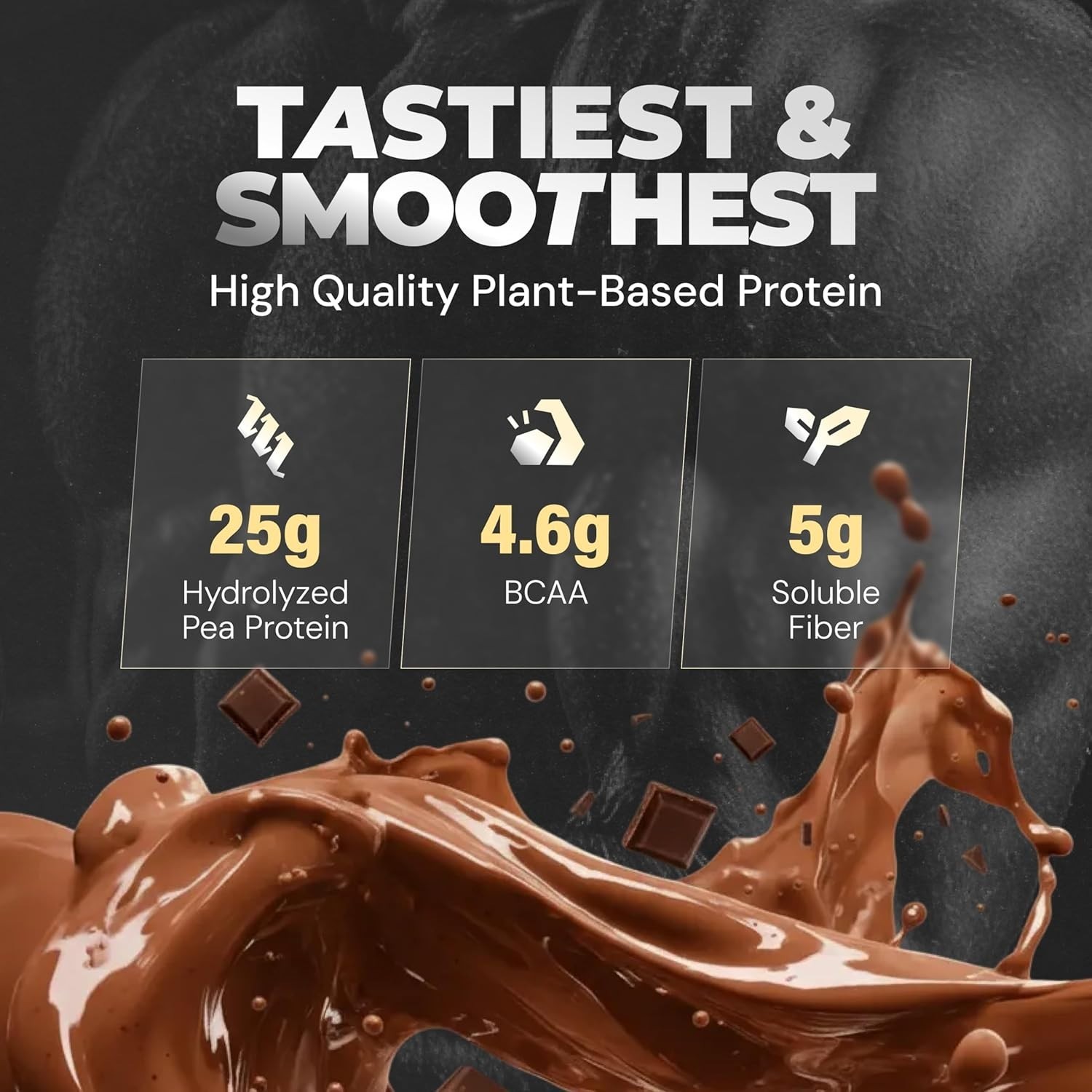 Pea Protein Powder 25g Protein, 4.6g BCAA, 5gFiber | Rich Chocolate, 1 Serving