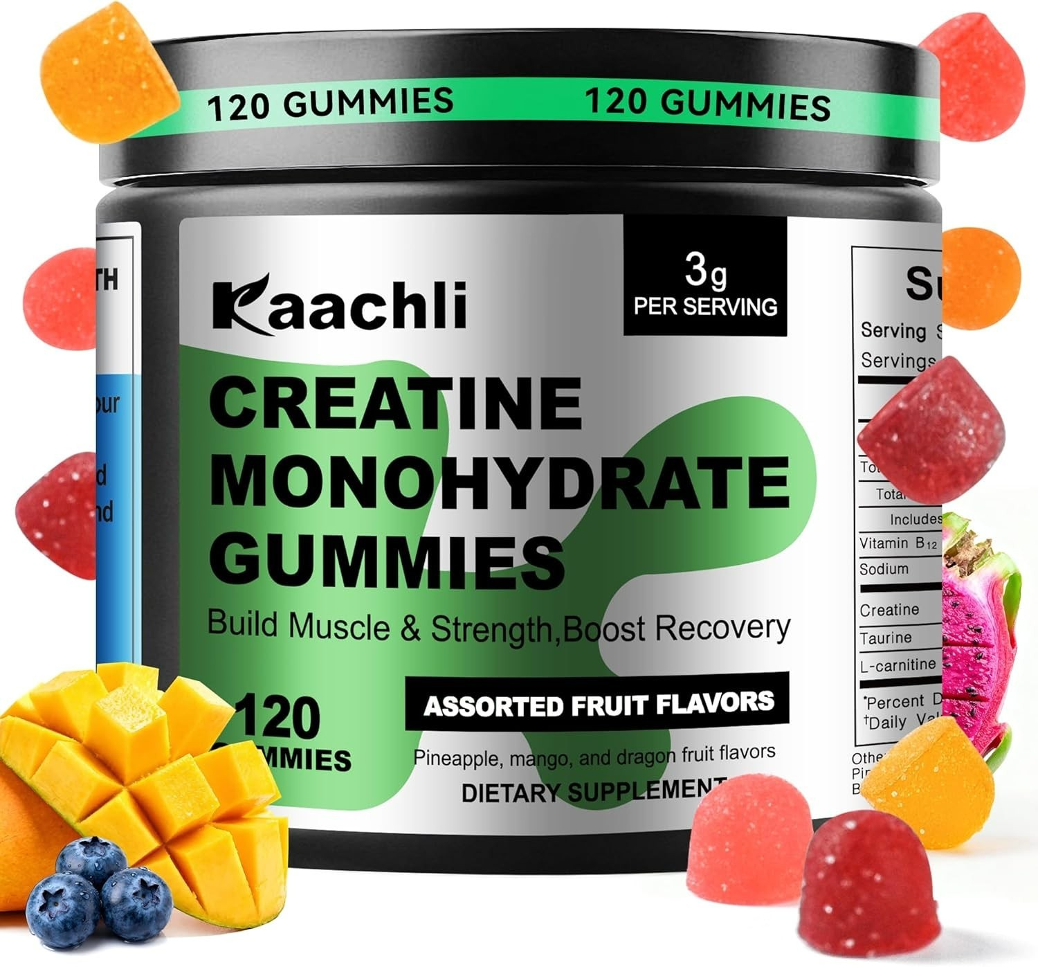Kaachli Creatine Monohydrate Gummies – Assorted Fruit Flavor – 120 count