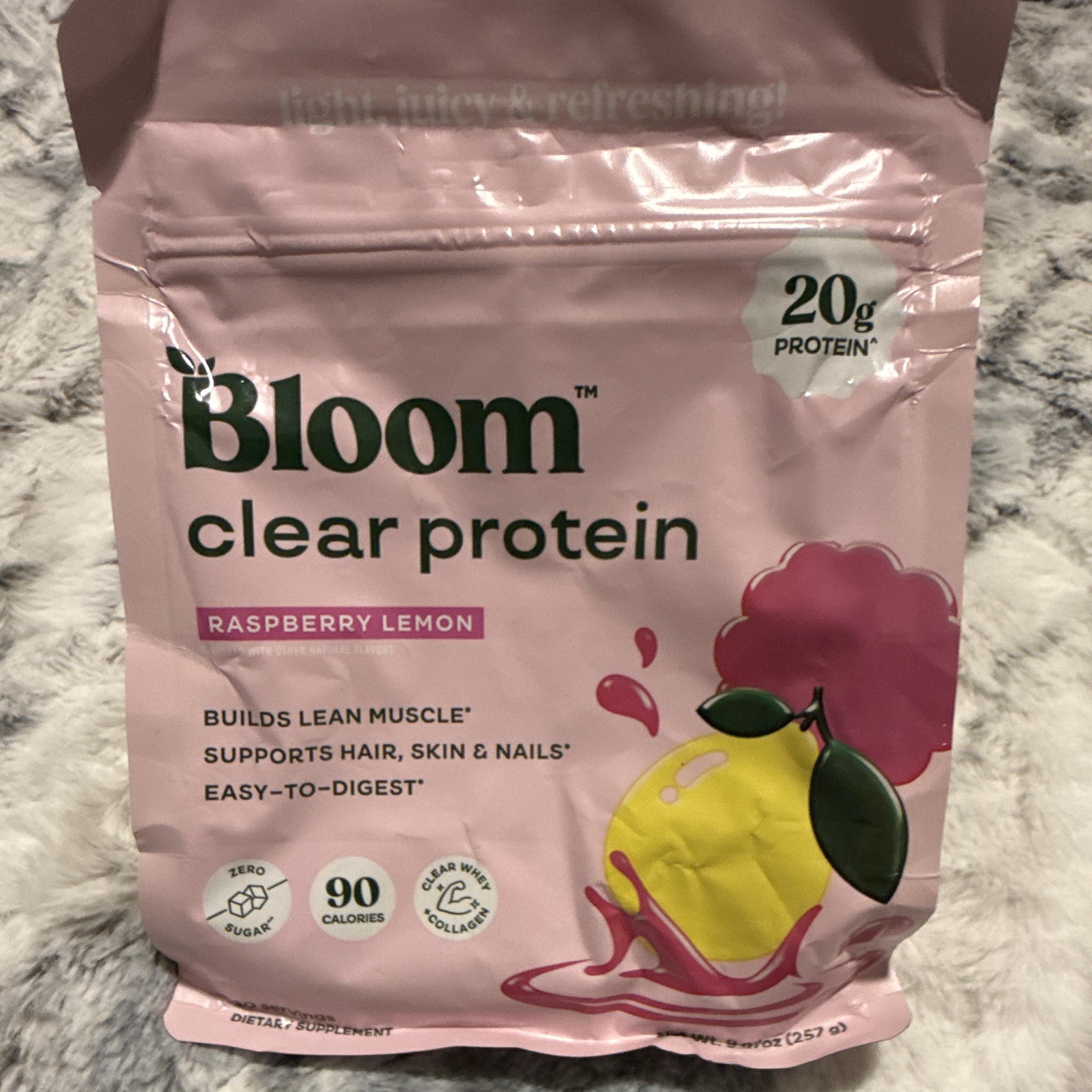 Bloom Clear Whey Protein Isolate Powder Raspberry Lemon Sugar-Free 20g 9.07oz