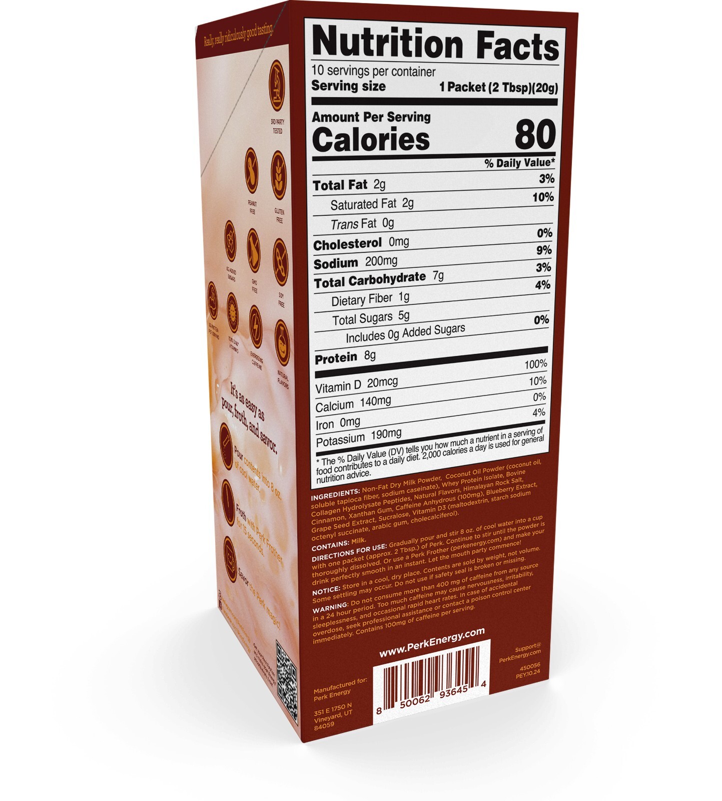 Perk Energy Drink Mix (Horchata) 10 Stick Packs – Healthy Coffee Alternative