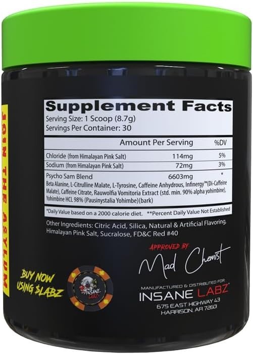 Psycho Sam, High Stimulant Pre Workout Powder, 30 Srvgs 30 Servings Pack of 1…