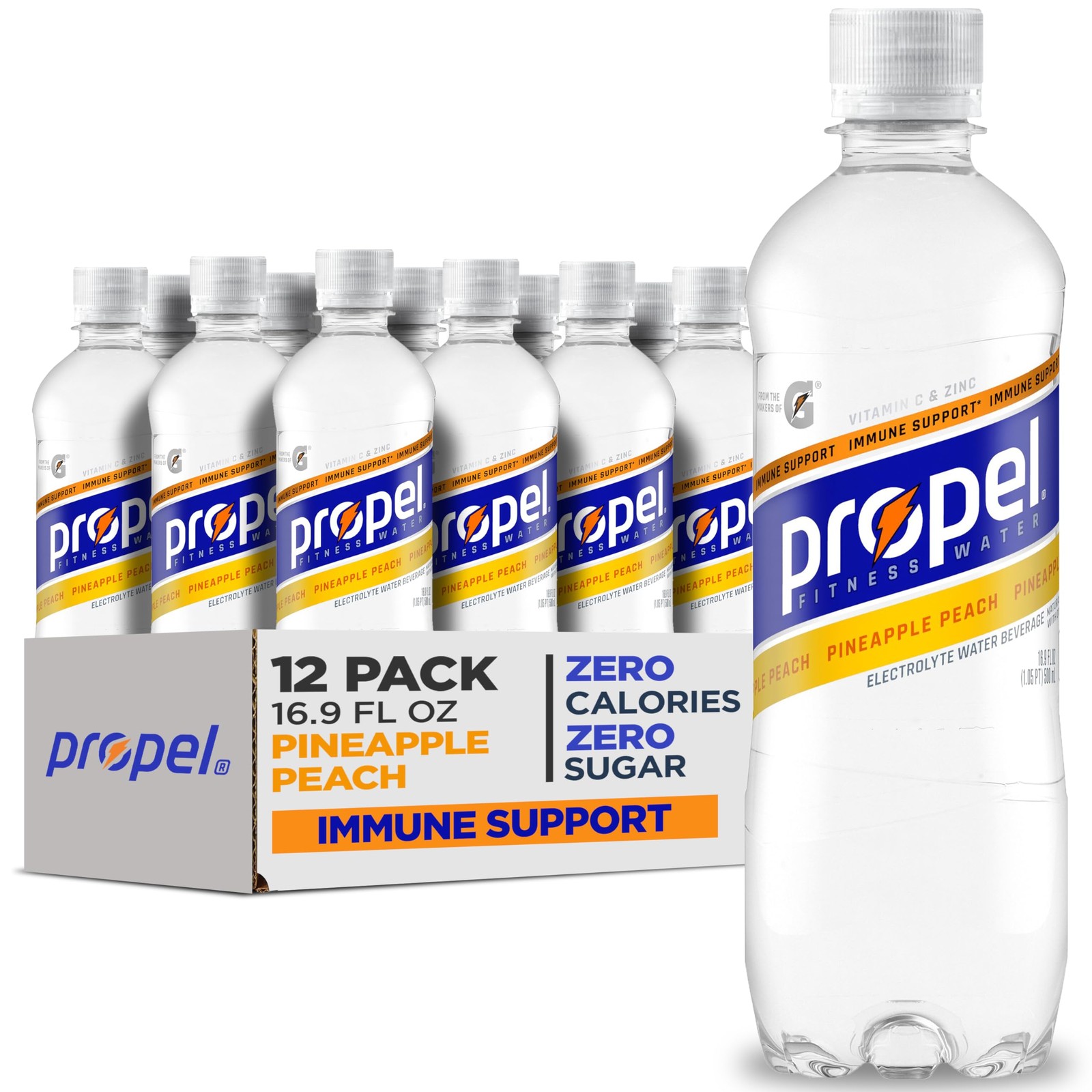 Propel Immune Support Electrolyte Enhanced Water 16.9 Fl Oz (Pack of 12)
