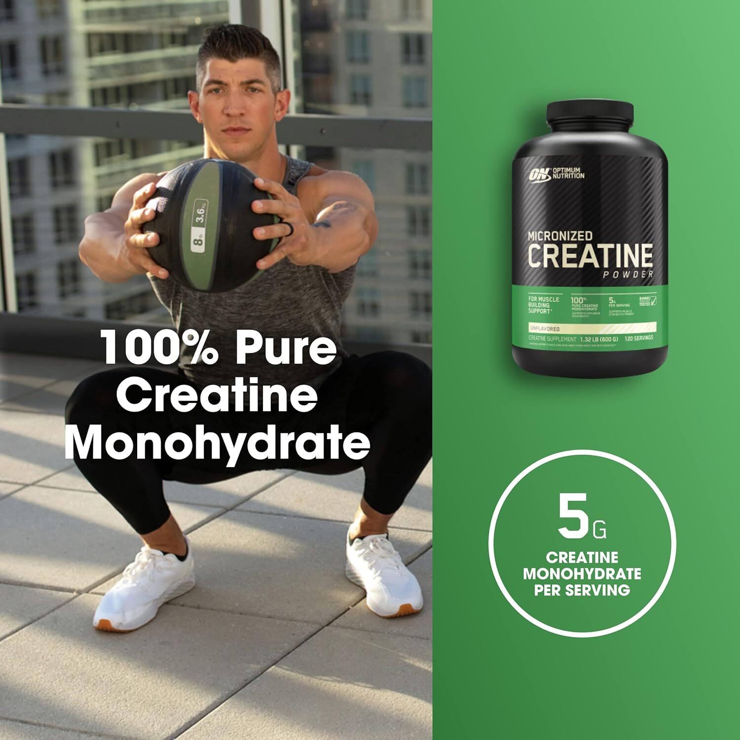 Optimum Nutrition Micronized Creatine Monohydrate, Unflavored, 21.16oz (600 g)
