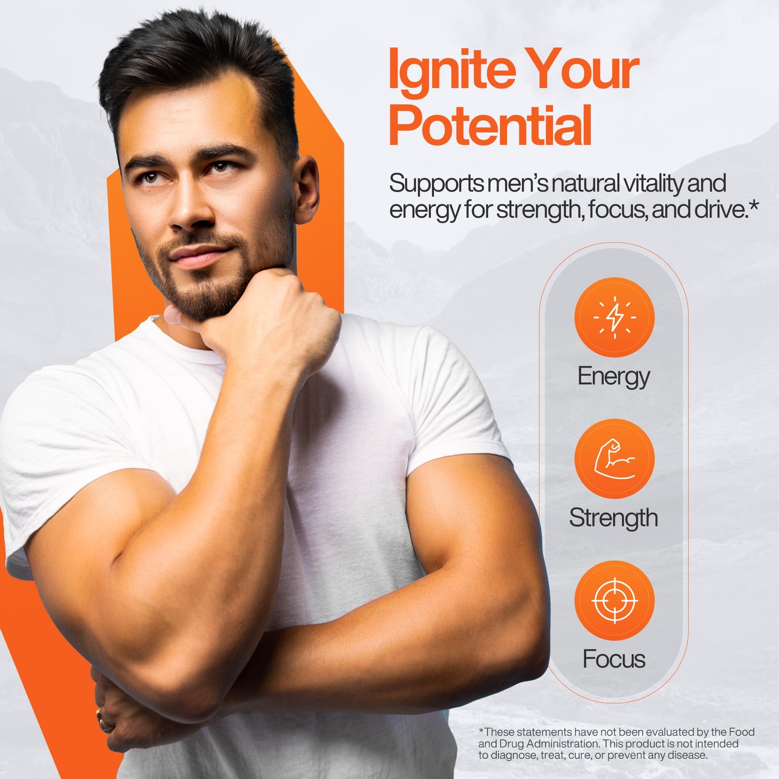 Testosterone Booster Supplement – Male Enhancing 90 Count (Pack of 1), Orange