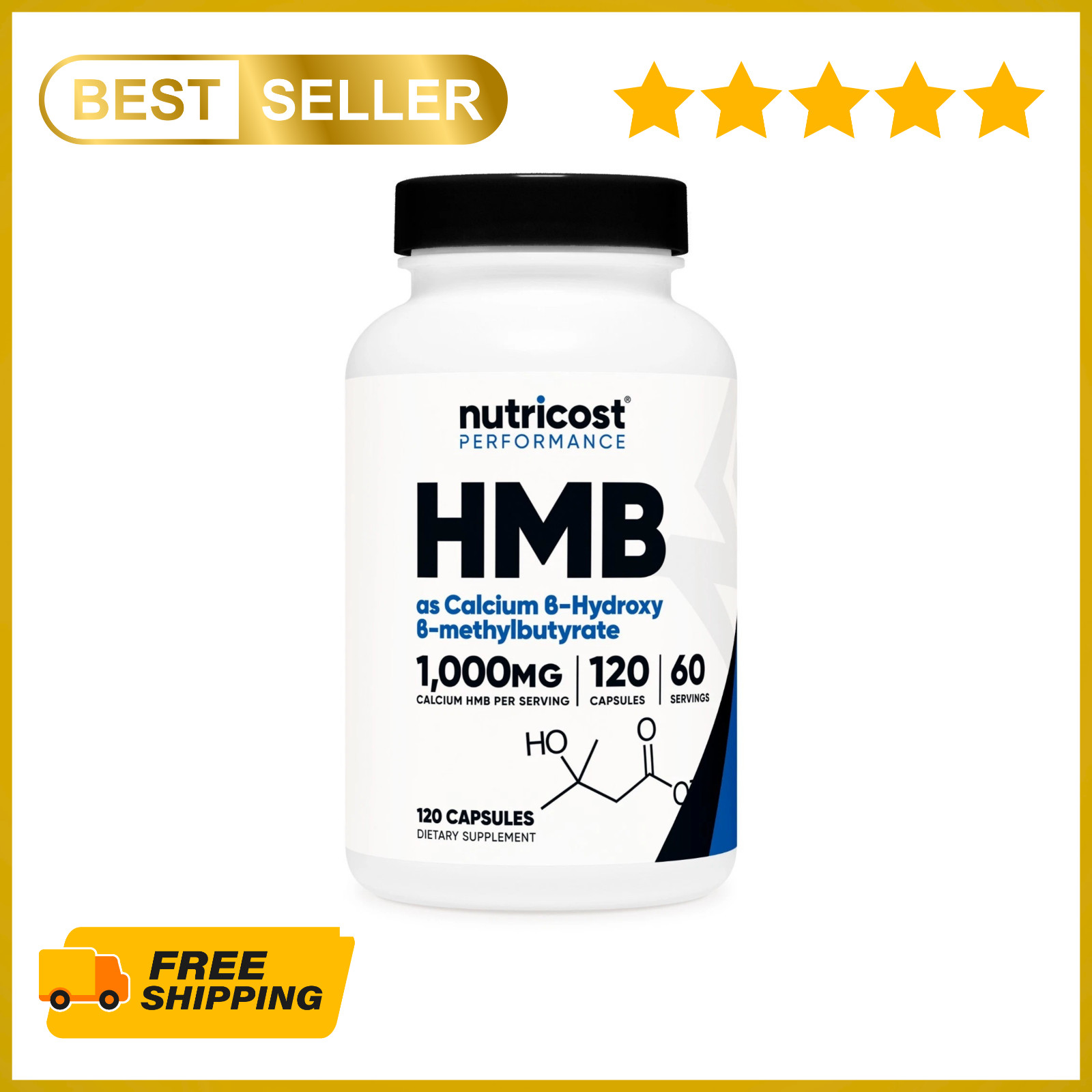 Nutricost HMB (Beta-Hydroxy Beta-Methylbutyric) 1000mg 120 Capsules, 60 Servings