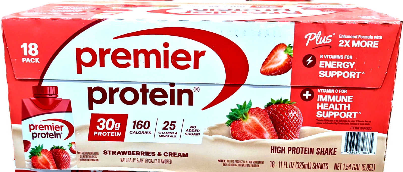 Premier 30g Plus High Protein Shake Strawberries & Cream 18 Ct x 11 Fl Oz 03/27