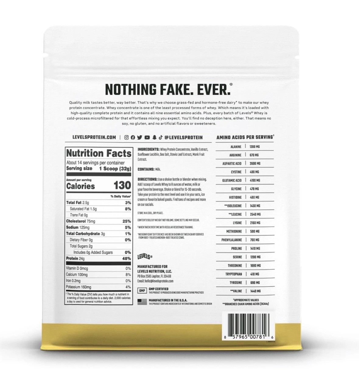 Levels Grass Fed Whey Protein Powder, No Artificials, 24G of Protein, Vanilla…