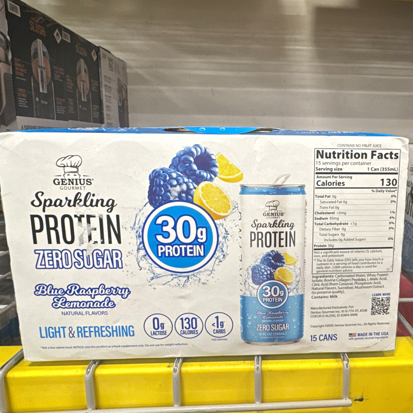 Genius Gourmet Sparkling Protein Zero Sugar Blue Raspberry Lemonade 15x12oz