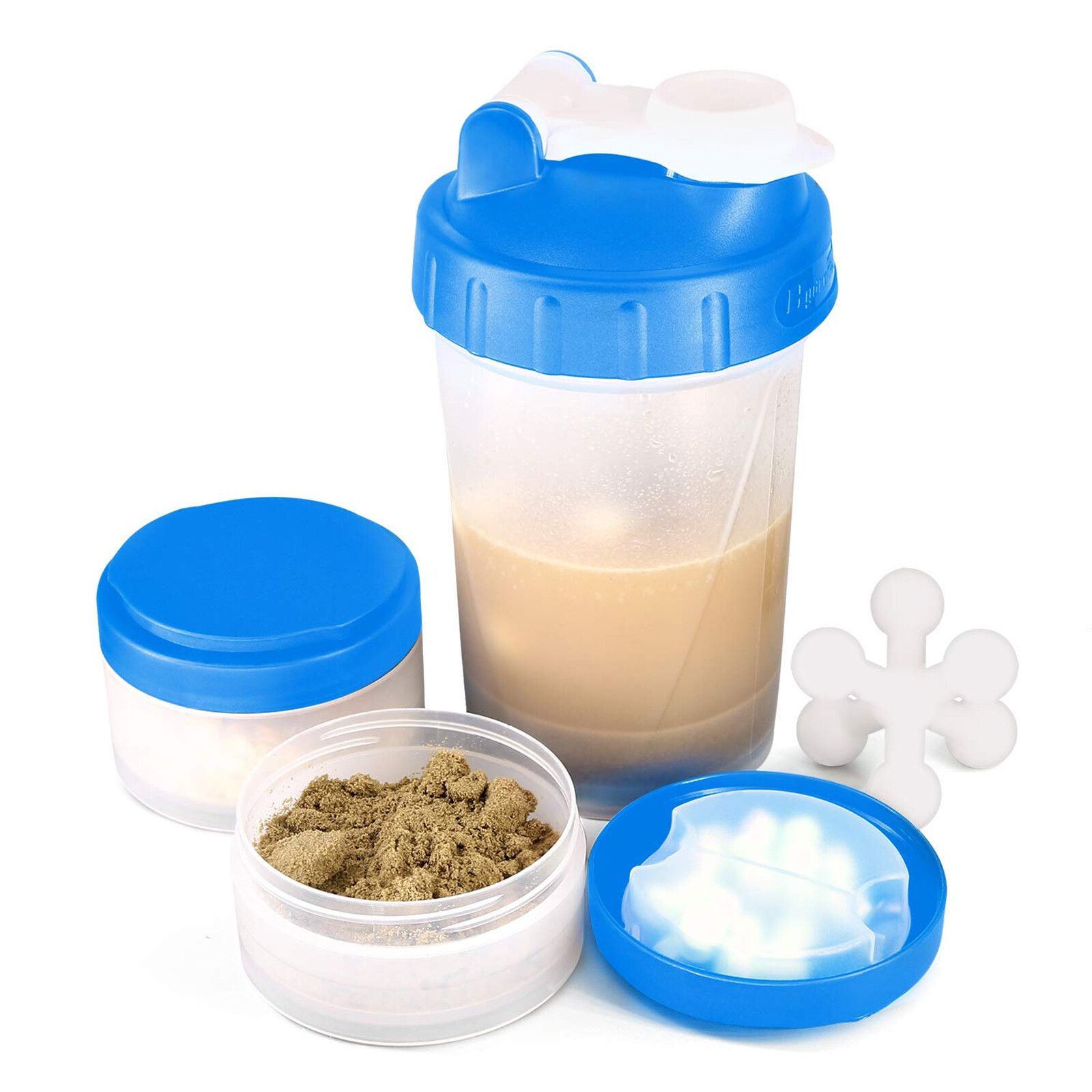 16 OZ Shake Bottle Protein Powder Shaker Blender Gym Smoothie Cup two storage