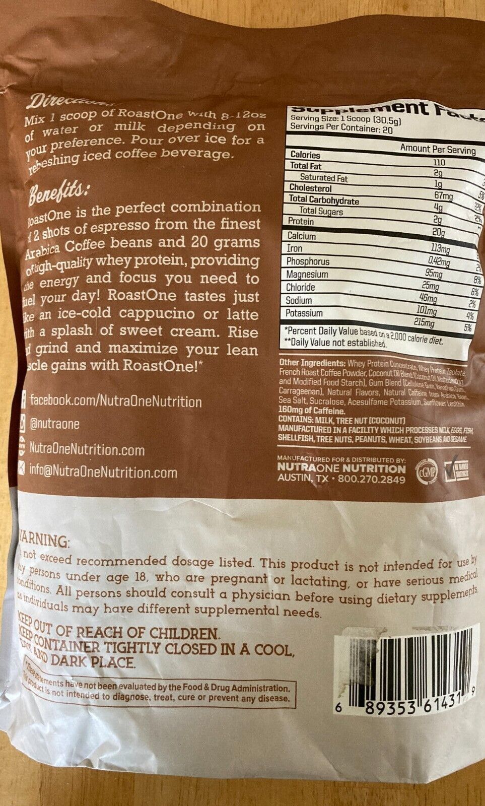 NutraOne RoastOne Coffee Protein Powder Infused Whey Protein Sweet Cream Energy