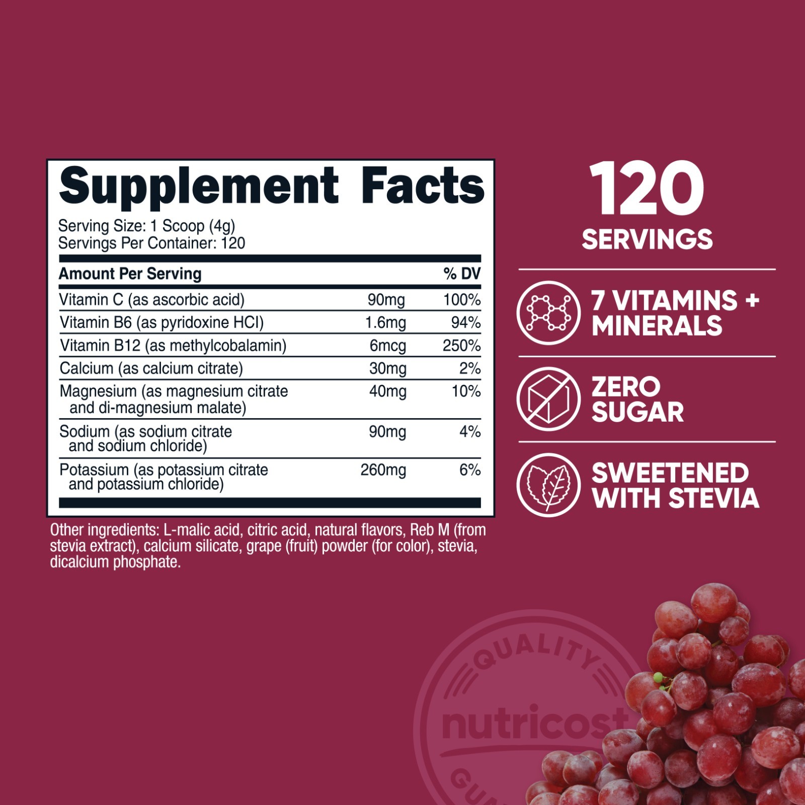 Nutricost Electrolyte Complex Drink Mix Powder (Grape) 120 Servings