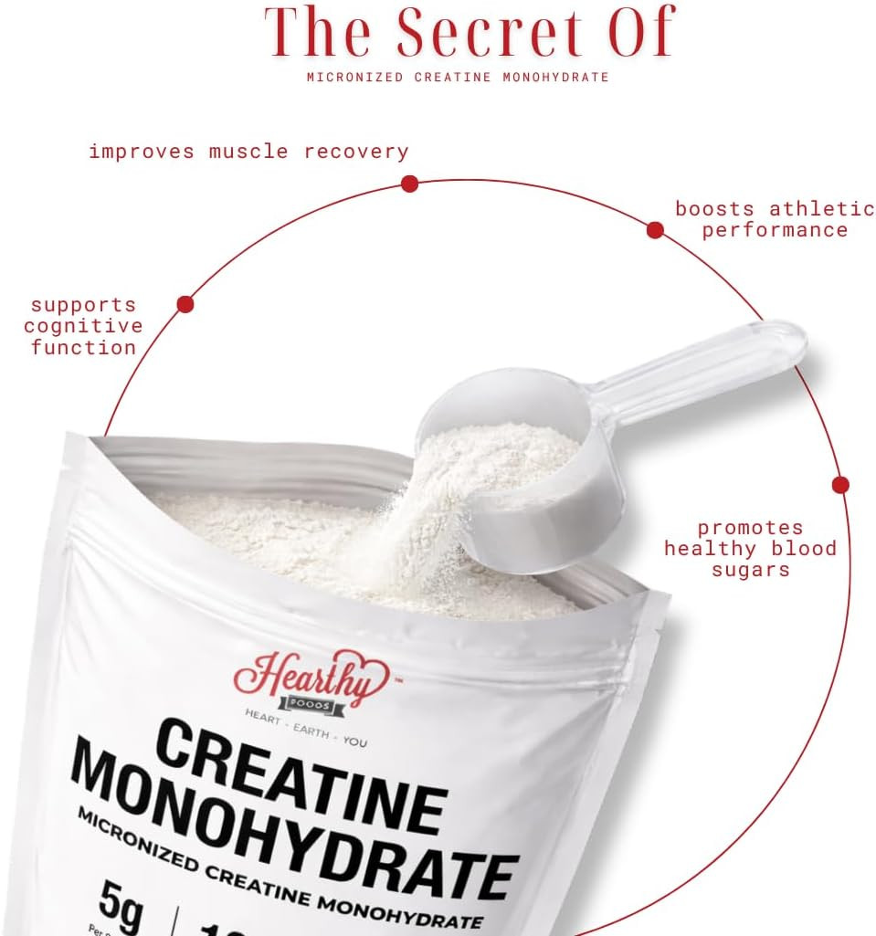 HEARTHY FOODS Creatine Monohydrate Micronized Powder 500G – 100 Servings, 5000mg