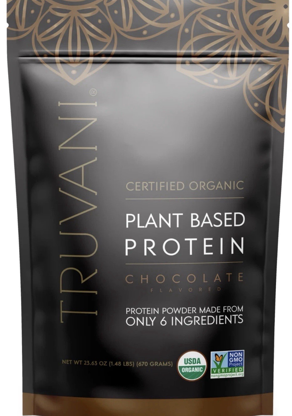 Truvani Plant Based ORGANIC Pea Protein- XL BAG 1.48LBS Chocolate EXP 02/2027