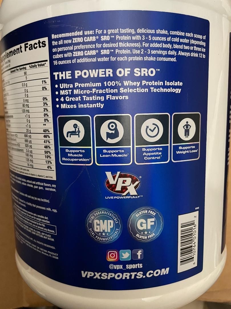 ZERO CARB SRO Whey Protein Isolate 4.4 Lbs Graham Cracker 83 Serving,90 Calories