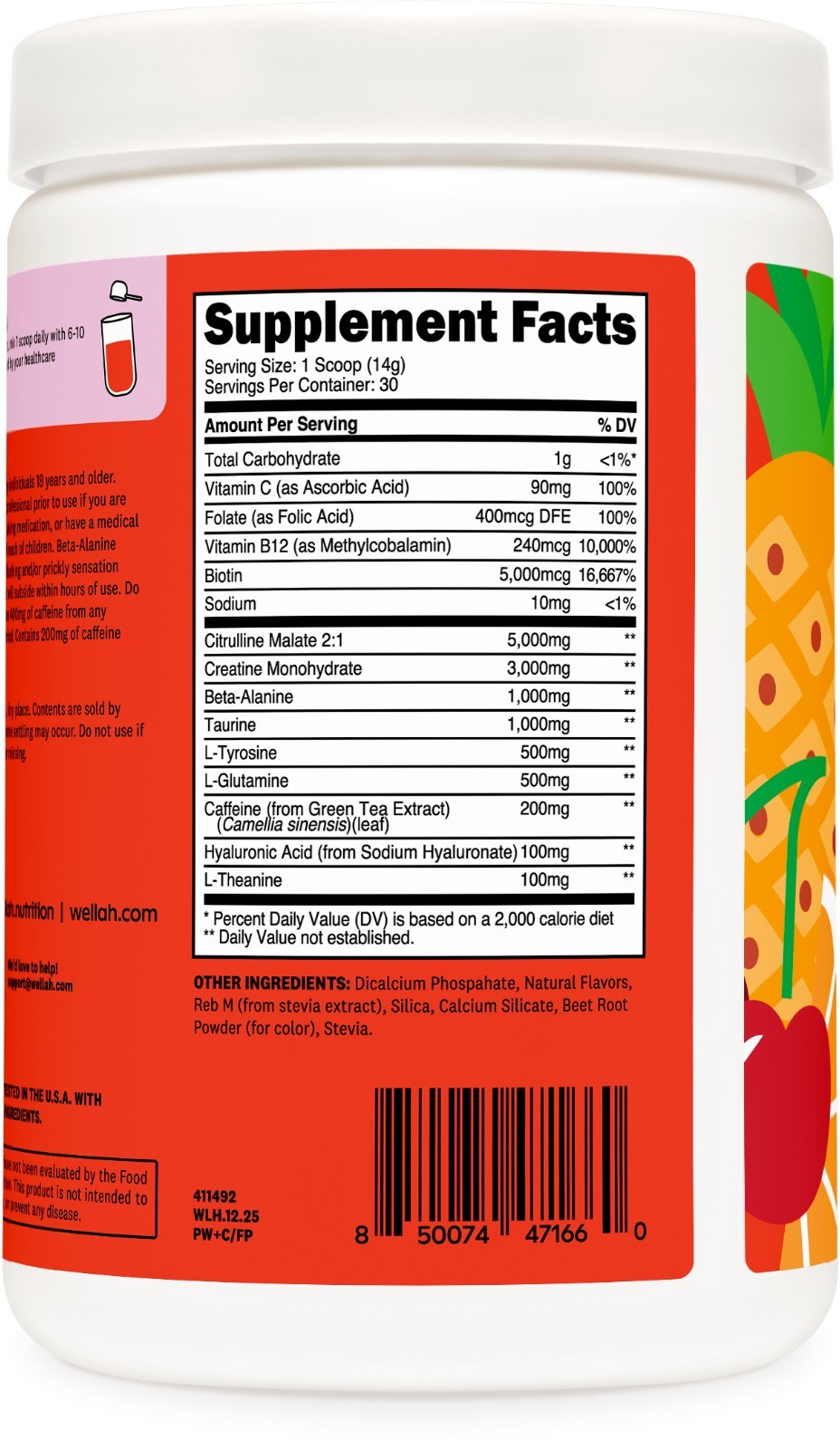 Wellah Pre-Workout + Creatine Powder (30 Servings) Fruit Punch – 200mg Caffeine