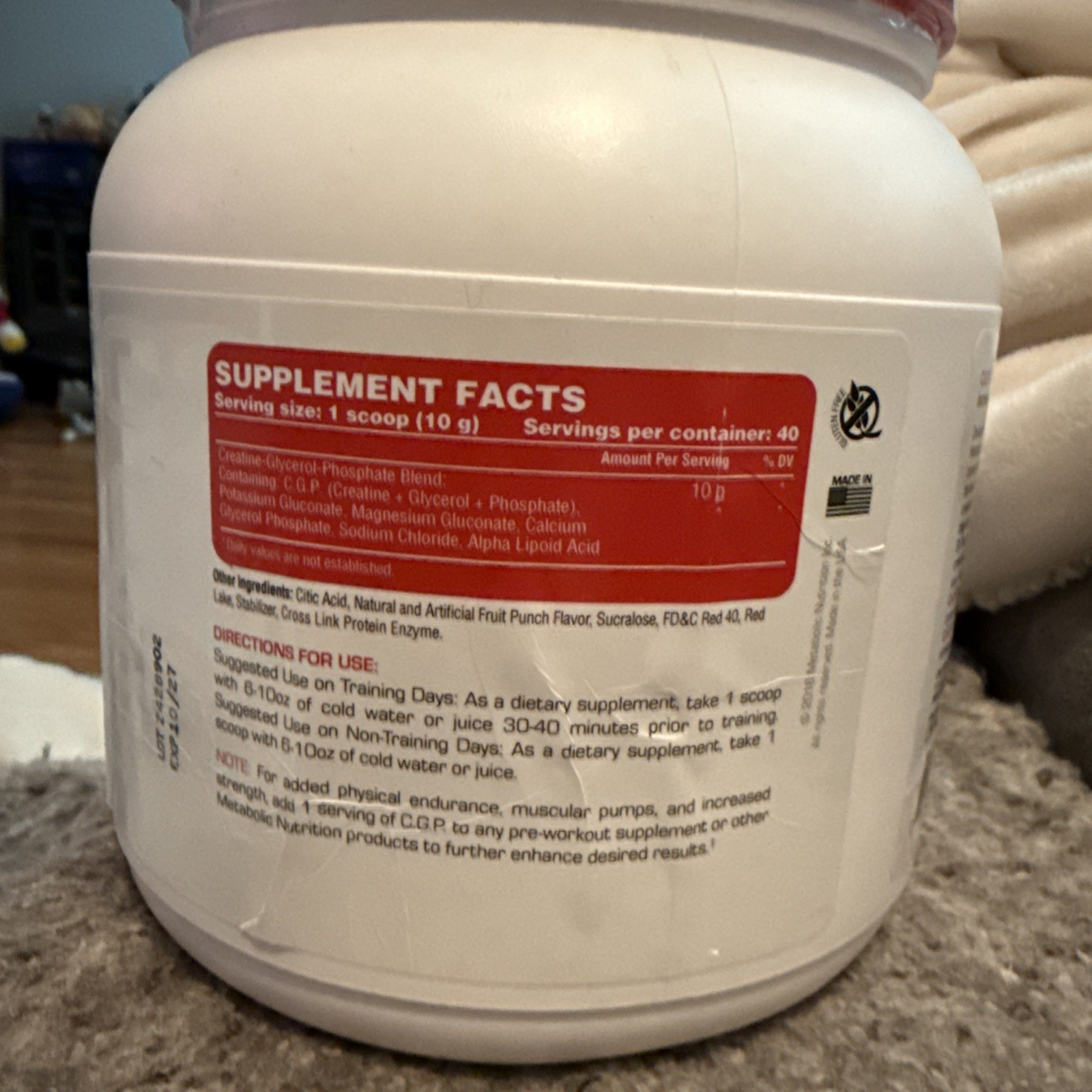 Metabolic Nutrition CGP Creatine Glycerol Phosphate 400g Fruit Punch *EXP 10/27