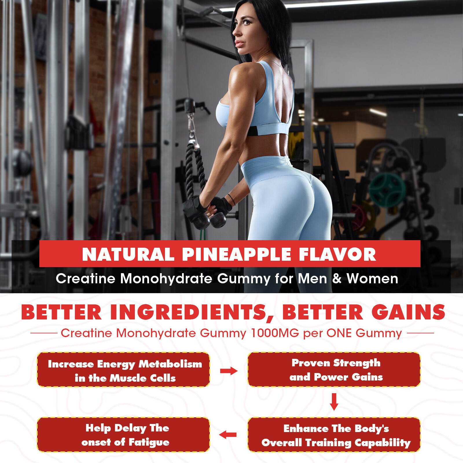 Creatine Monohydrate Gummies – 60Gummies -3000mg – Muscle Strength and Energy