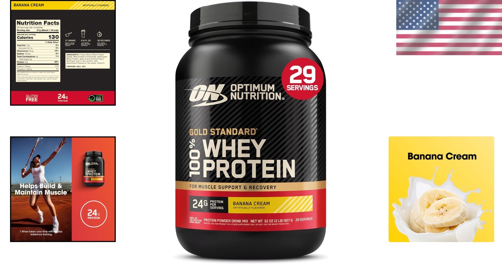 24g Protein per Serving – Gold Standard Whey Powder – Banana Cream – 2 Pounds