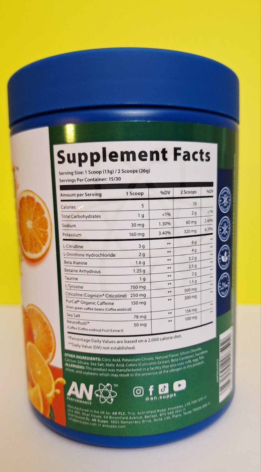 AN Performance TANG🍊 Pre-Workout, 30 Servings, 150mg Natural Caffeine, 04/2027✨