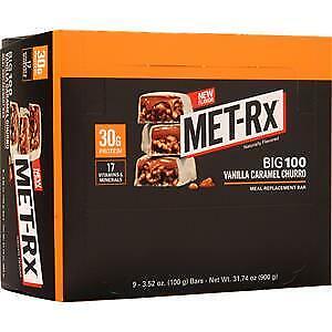 Met-Rx Big 100 Meal Replacement Bar Vanilla Caramel Churro 9 bars