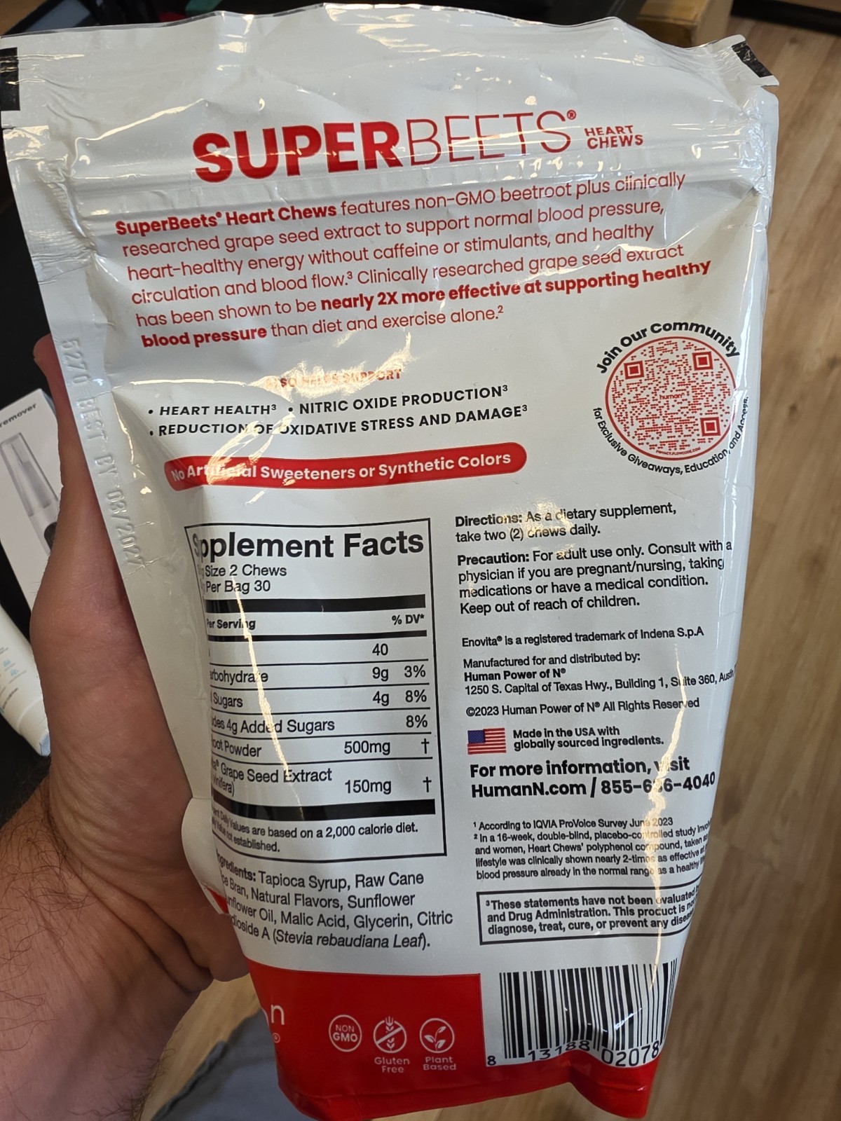 HumanN SuperBeets Pomegranate Berry flavor. Soft Chews – 60 Count