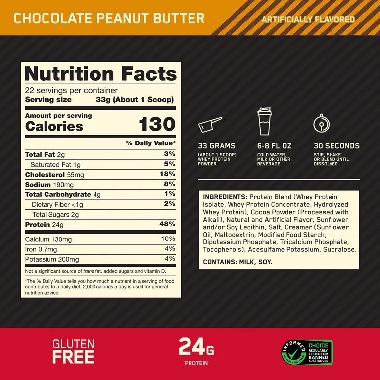 Optimum Nutrition Gold Standard 100% Whey Powder Chocolate Peanut Butter 1.6 lb